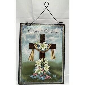Easter Blessings Wood Hanging Plaque Wall Door Hanger Sign Decoration